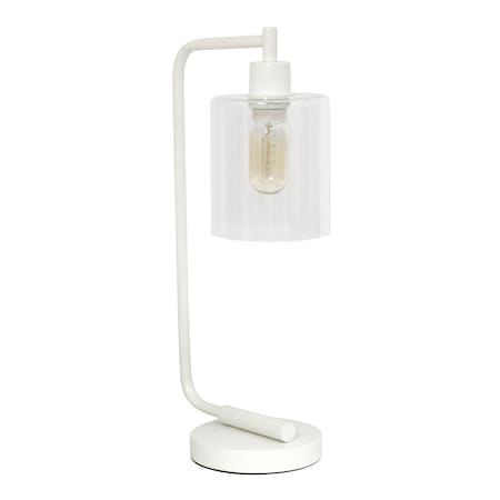 Modern Iron Desk Lamp With Glass Shade, White